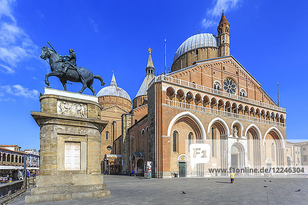 View of statue in Saint Anthony Square and Saint Anthony of Padua Basilica  Padua  Veneto  Italy  Europe