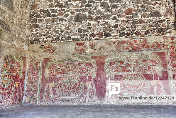Wandmalerei der Jadegöttin (Thaloc)  Palast von Tetitla  Archäologische Zone von Teotihuacan  UNESCO-Weltkulturerbe  Bundesstaat Mexiko  Mexiko  Nordamerika