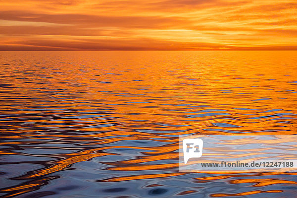 Schöner Sonnenuntergang Licht reflektiert auf einem ruhigen Ozean in der Nähe von Isla San Marcos  Baja California Sur  Mexiko  Nordamerika