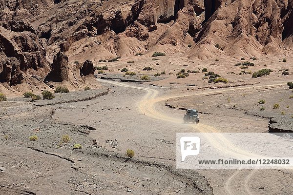 Wüstenlandschaft mit unbefestigter Straße im Regenbogental  Valle Arcoiris  bei San Pedro de Atacama  Región de Antofagasta  Chile  Südamerika