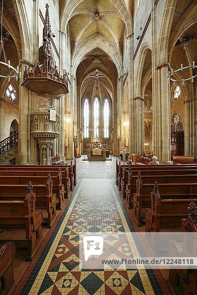 Nave with altar room  St. Mary's Church  Reutlingen  Baden Württemberg  Germany  Europe
