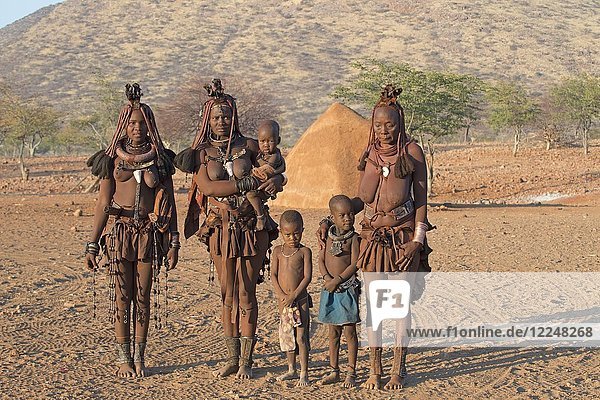 Himba women and children  Kaokoveld  Kunene  Namibia  Africa