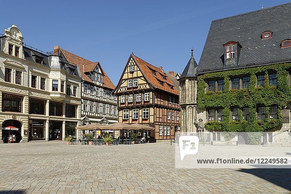 Markt mit Rathaus  Quedlinburg  Sachsen-Anhalt  Deutschland  Europa