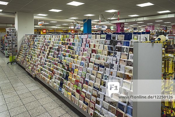 Shelf with greeting cards at a supermarket Germany Europe