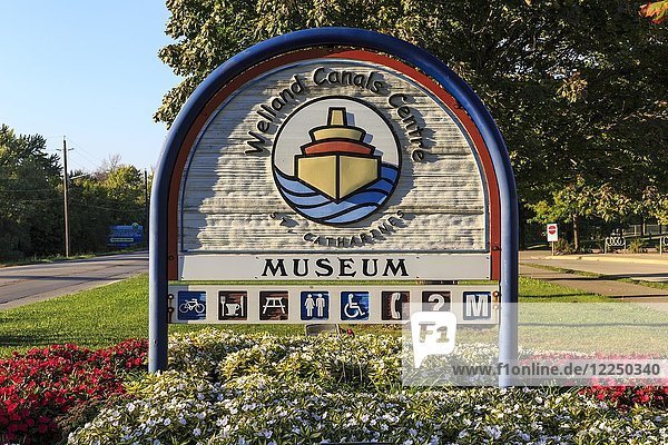 Entrance sign  Welland Canal Center Museum  Welland Canal  St. Catharines  Ontario  Canada  North America