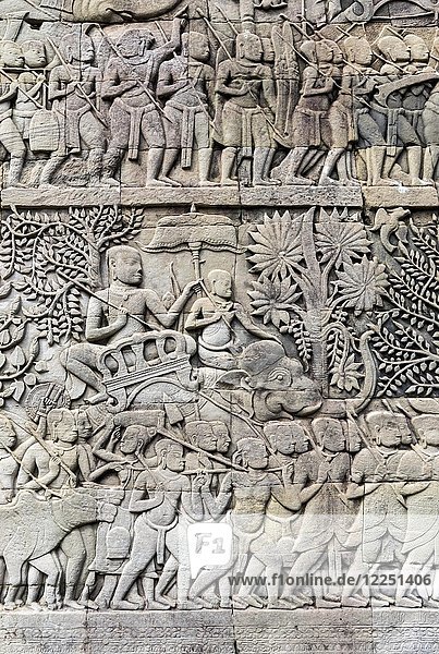 Bas-Relief im Bayon-Tempel  Angkor Thom  Kambodscha  Asien