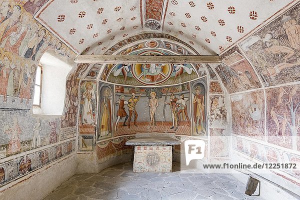 Frescoes in the Chapel of San Sebastiano  Val Maira  Celle di Macra  Piedmont  Italy  Europe