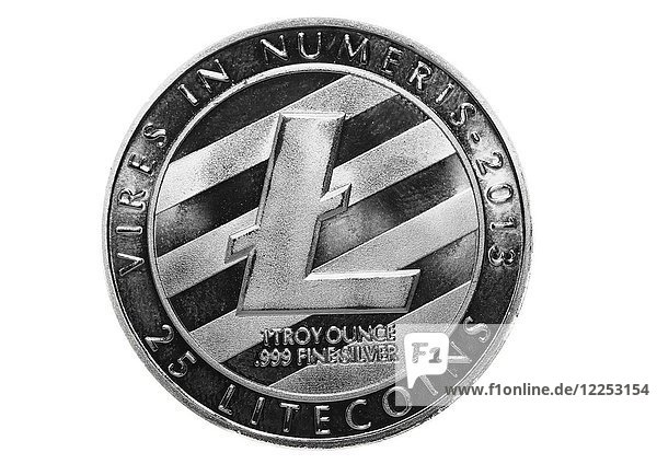 Silbermünze Litecoin  Symbolbild Kryptowährung  digitale Währung