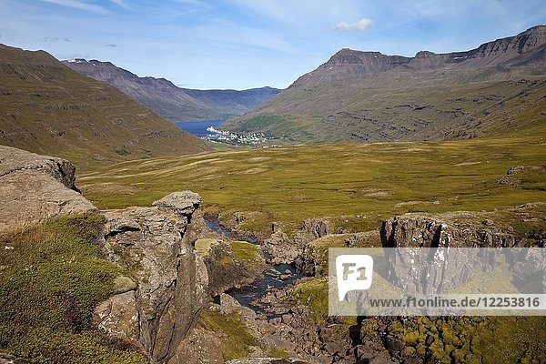 Landscape with view of Fjord Seydisfjördur Seydisfjördur Iceland Europe
