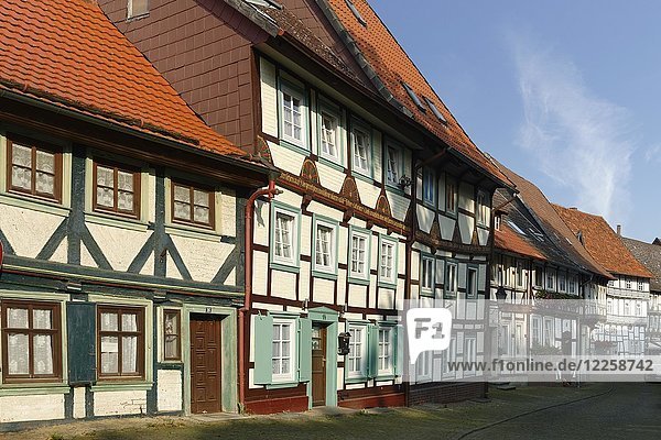 Häuserzeile mit alten Fachwerkhäusern  Marktstraße  Hornburg  Schladen-Werla  Niedersachsen  Deutschland  Europa