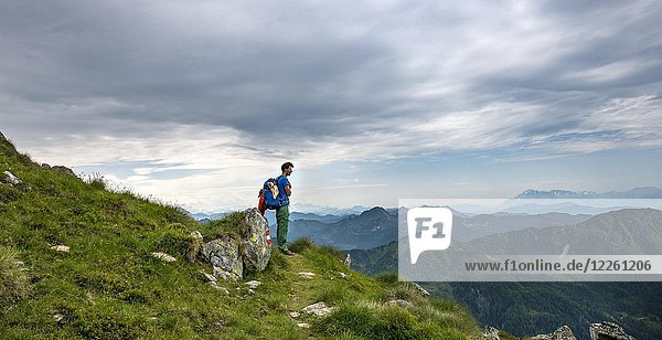 Hiker on the Schladminger Höhenweg  Schladminger Tauern  Schladming  Styria  Austria  Europe