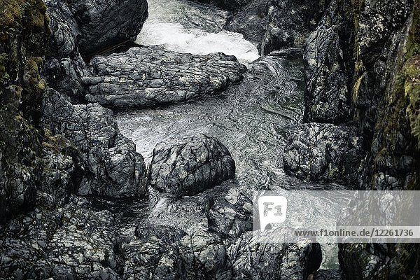 Felsen im Englishman River Englishman River Falls Provincial Park Errington Vancouver Island British Columbia Kanada Nordamerika