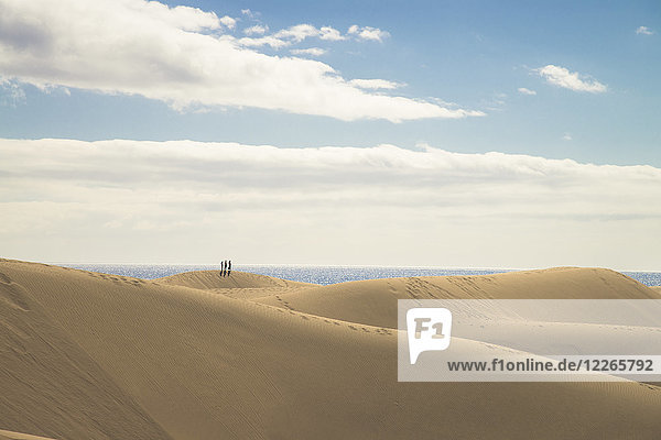 Spain  Canary Islands  Gran Canaria  people on sand dunes in Maspalomas