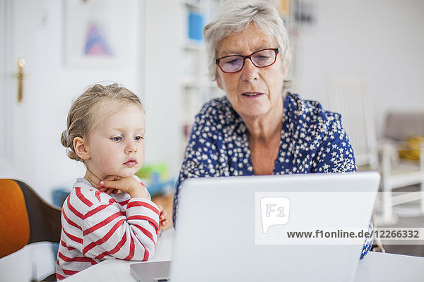 Großmutter und Enkelin mit Laptop