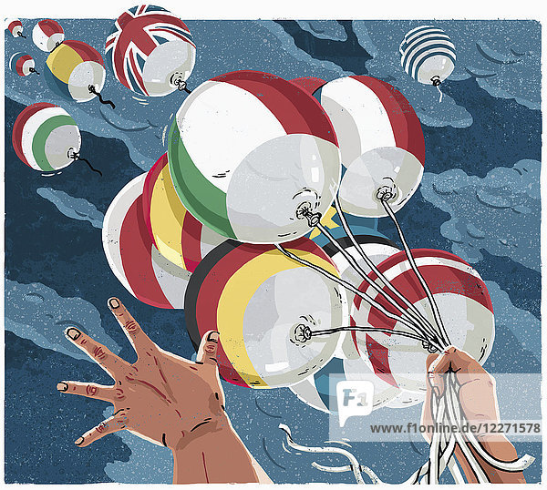 Luftballons der Europäischen Union  die aus dem Bündel entweichen