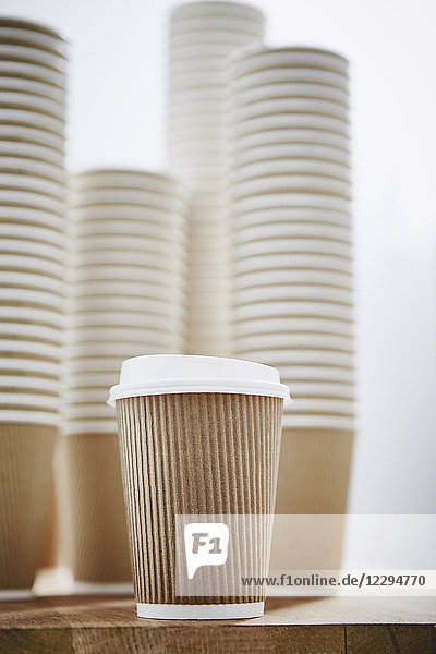 Stacks of recyclable disposable cups