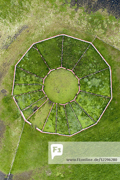Aerial view of built structure on field  Highlands  Iceland