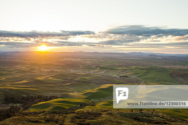 Scenery with rolling hills at sunrise Steptoe Butte State Park Palouse Washington State USA