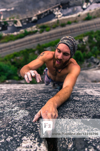 Man climbing Malamute  Squamish  Canada  high angle view