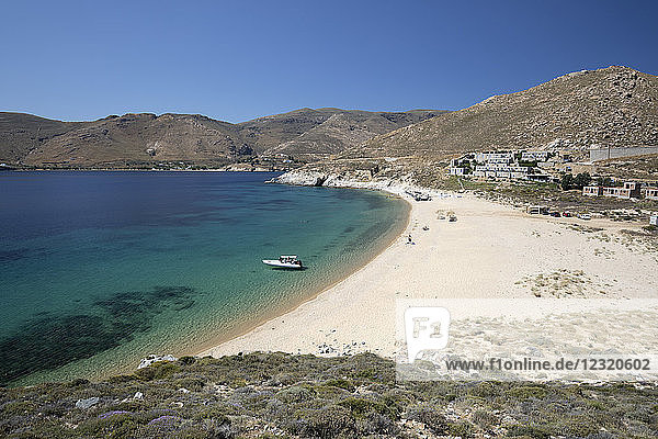 Vagia beach with view of Coco Mat Hotel on south coast  Serifos  Cyclades  Aegean Sea  Greek Islands  Greece  Europe