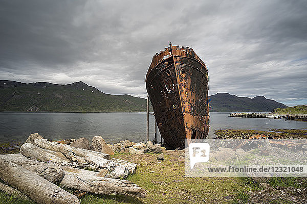 Verlassenes Boot  Djupavik  Strandir Küste  Westfjorde  Island  Polarregionen
