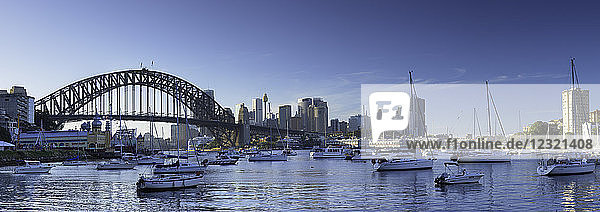 Sydney Harbour Bridge and skyline from Lavender Bay  Sydney  New South Wales  Australia  Pacific
