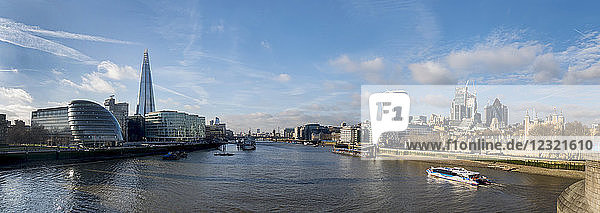 City of London and Shard Tower panorama from Tower Bridge  London  England  United Kingdom  Europe
