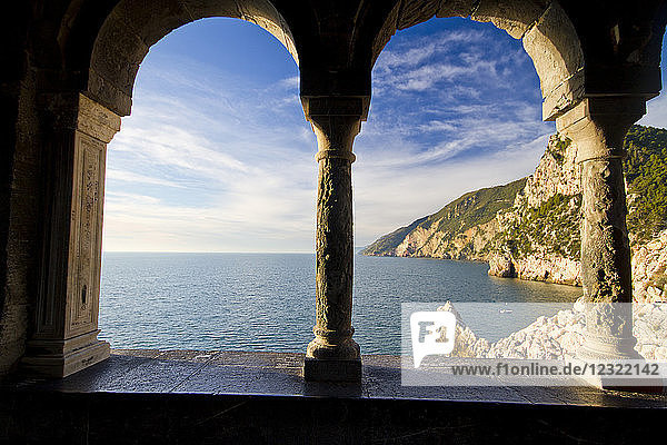 View of Cinque Terre cliffs from St. Peters church  Portovenere  UNESCO World Heritage Site  Liguria  Italy  Europe