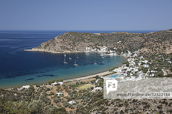 View over Vathi beach  Vathi  Sifnos  Cyclades  Aegean Sea  Greek Islands  Greece  Europe