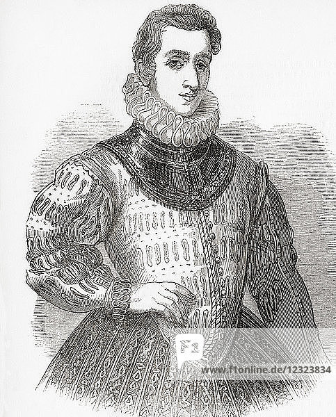 Sir Philip Sidney  1554 - 1586. Englischer Dichter  Höfling  Gelehrter und Soldat. Aus Old England: A Pictorial Museum  veröffentlicht 1847.