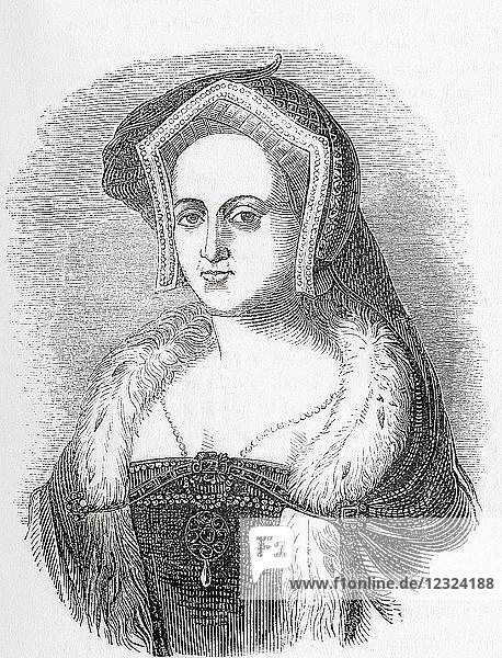 Catherine Howard  c.?1523 – 1542. Queen of England from 1540 until 1541  as the fifth wife of Henry VIII. From Old England: A Pictorial Museum  published 1847.