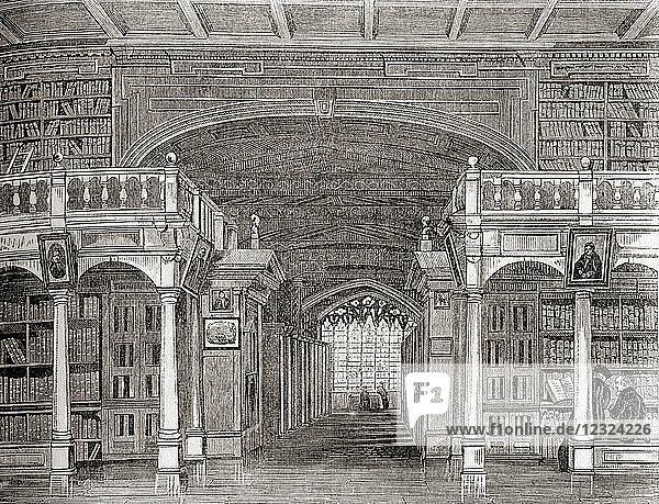 Interior of the Bodleian Library  Oxford University  Oxford  England. From Old England: A Pictorial Museum  published 1847.