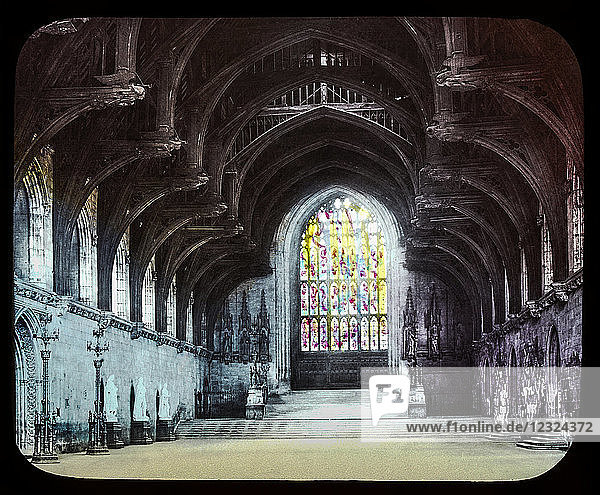 Magic Lantern slide circa 1900 hand coloured views of London  England in Victorian times. Slide 26 Westminster Hall