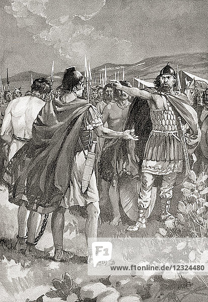 Die Kapitulation des Mancinus während des Numantinischen Krieges  137 v. Chr. Gaius Hostilius Mancinus  römischer Konsul. Aus Hutchinson's History of the Nations  veröffentlicht 1915.