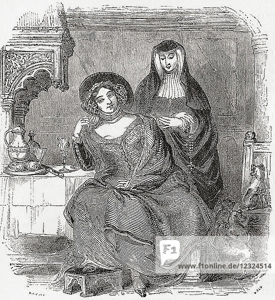 Die Priorin und die Ehefrau von Bath. Aus Old England: A Pictorial Museum  veröffentlicht 1847.