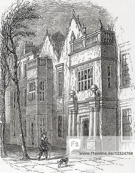 Anderson Place aka Greyfriars or The Newe House  Newcastle Upon Tyne  England. King Charles I stayed at Newe House during his captivity in Newcastle (1646-1647) under General Leven. The building was demolished in 1836. From Old England: A Pictorial Museum  published 1847.