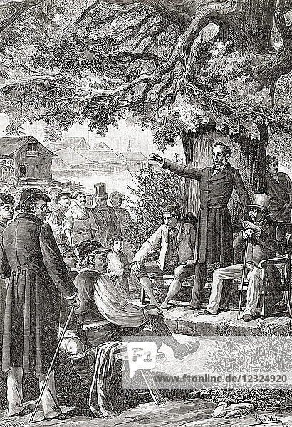 An early meeting of the Swiss Assembly aka Federal Assembly Switzerland 19th century. From an engraving.