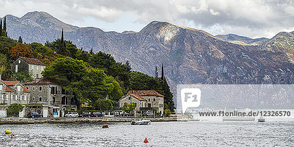Houses and boats along the Bay of Kotor; Perast  Kotor  Montenegro