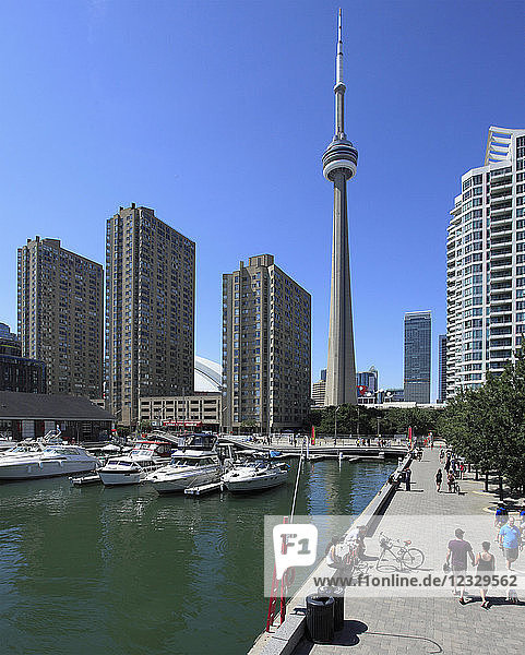 Canada  Ontario  Toronto  Harbourfront  boats  CN Tower  people