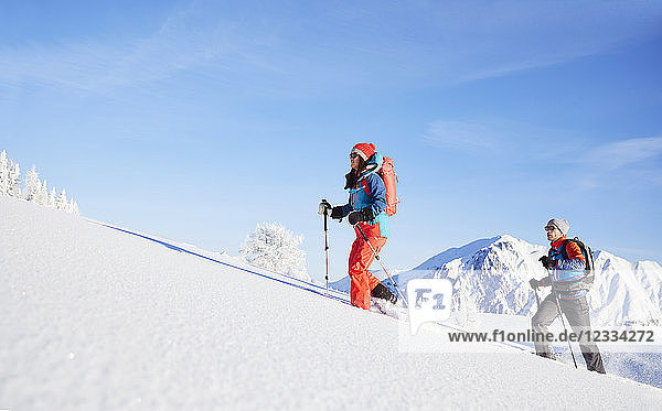 Austria,  Tyrol,  couple snowshoeing