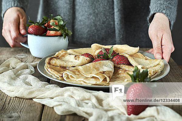 Homemade pancakes with strawberries