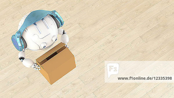 Robotic drone carrying cardboard box  3d rendering
