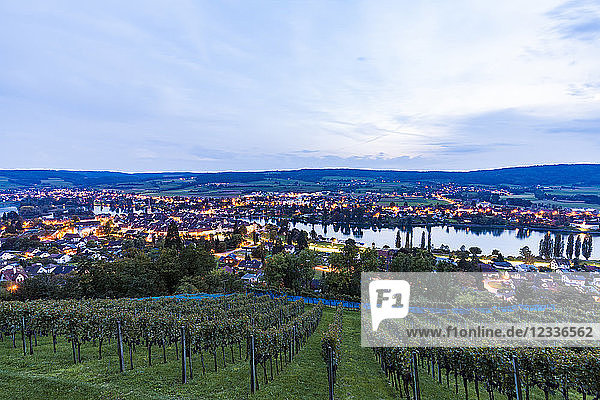 Switzerland  Canton of Schaffhausen  Stein am Rhein  Lake Constance  Rhine river  cityscape in the evening