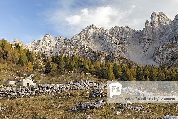 A chalet on the road to Campelli di Schilpario and the Cimone della Bagozza Schilpario Val di Scalve Bergamo district Lombardy Italy Southern Europe.
