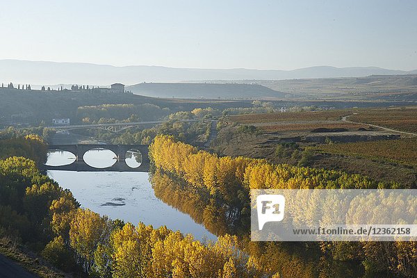Medieval bridge over the Ebro river. San Vicente de la Sonsierra. La Rioja. Spain.