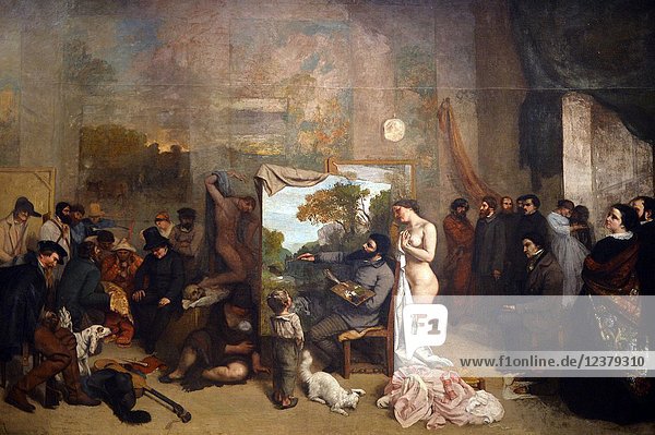 L Atelier des peintres, The Painter s Studio, Gustave Courbet 1819-1877 ,  Musee d Orsay, Orsay Museum, Paris, France, Europe.