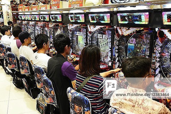 Japanese play Pachinko  arcade  Tokyo  Japan  Asia