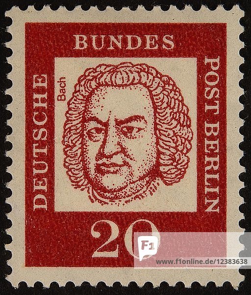 Johann Sebastian Bach  deutscher Musiker und Komponist  Porträt auf einer deutschen Briefmarke