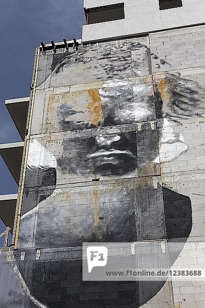 Portrait as Photo Negative  Mural by Argentine street artist Bosoletti  The Crystal Ship Festival 2017  Ostend  Flanders  Belgium  Europe