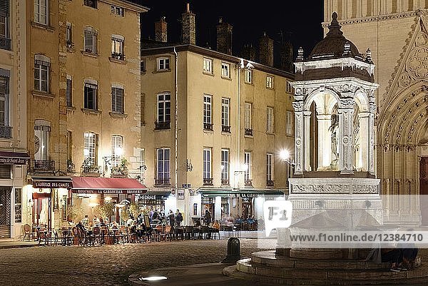 Place Saint-Jean  Springbrunnen  Nachtansicht  Lyon  Auvergne-Rhône-Alpes  Frankreich  Europa